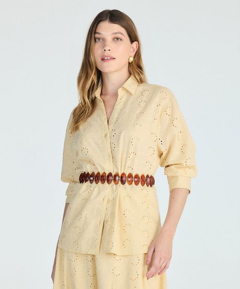camisa feminina de laise manga longa  amarela