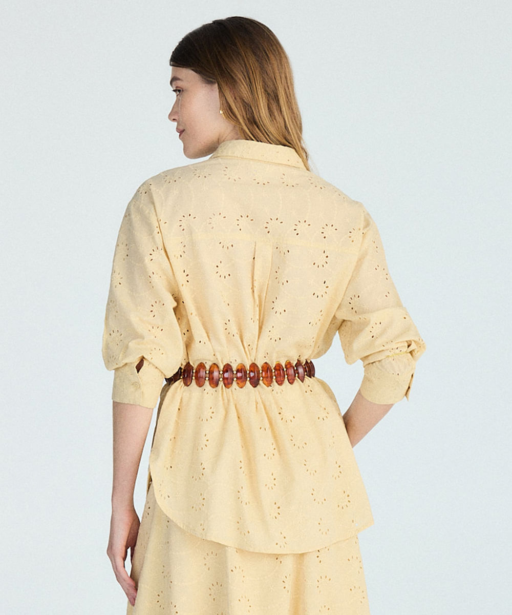 camisa feminina de laise manga longa  amarela