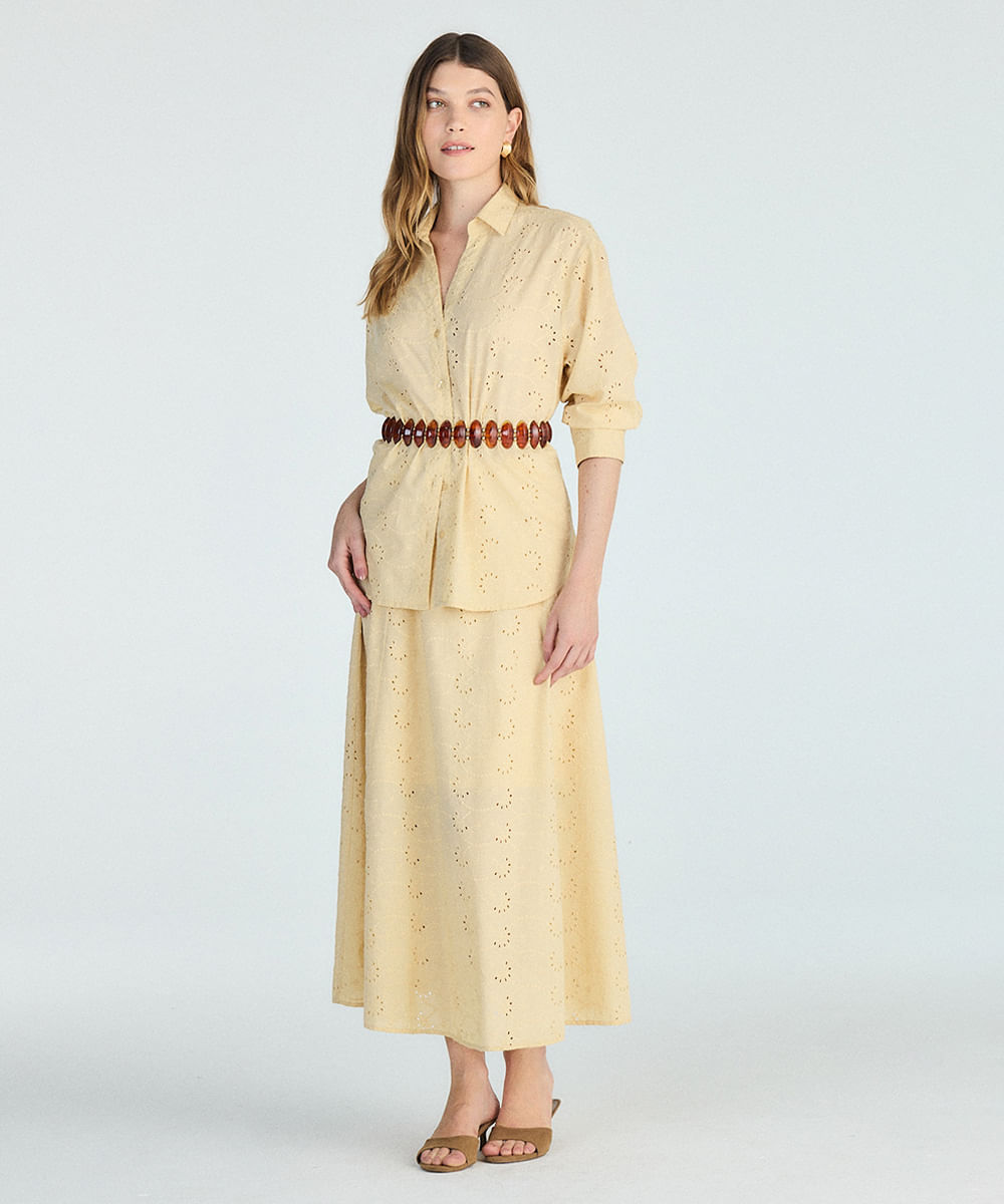 camisa feminina de laise manga longa  amarela