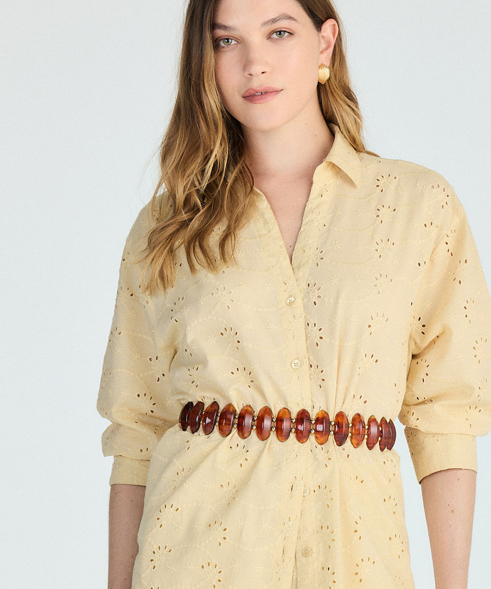 camisa feminina de laise manga longa  amarela