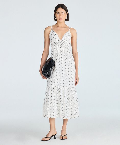 vestido midi feminino texturizado estampado off white
