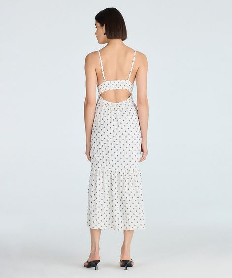 vestido midi feminino texturizado estampado off white