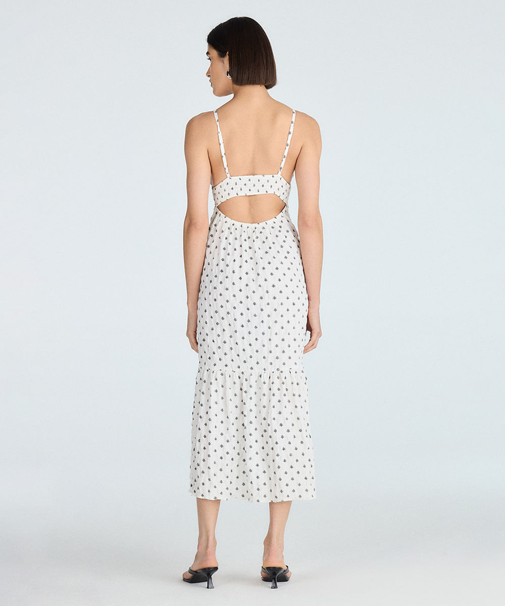 vestido midi feminino texturizado estampado off white