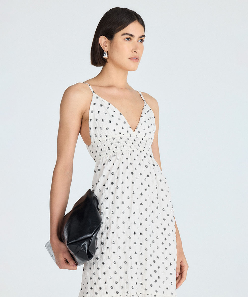 vestido midi feminino texturizado estampado off white