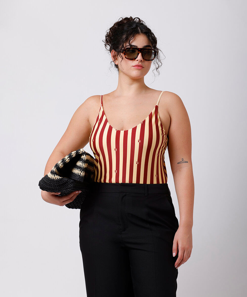 maiô alça fina feminino listrado mindset plus size amarelo