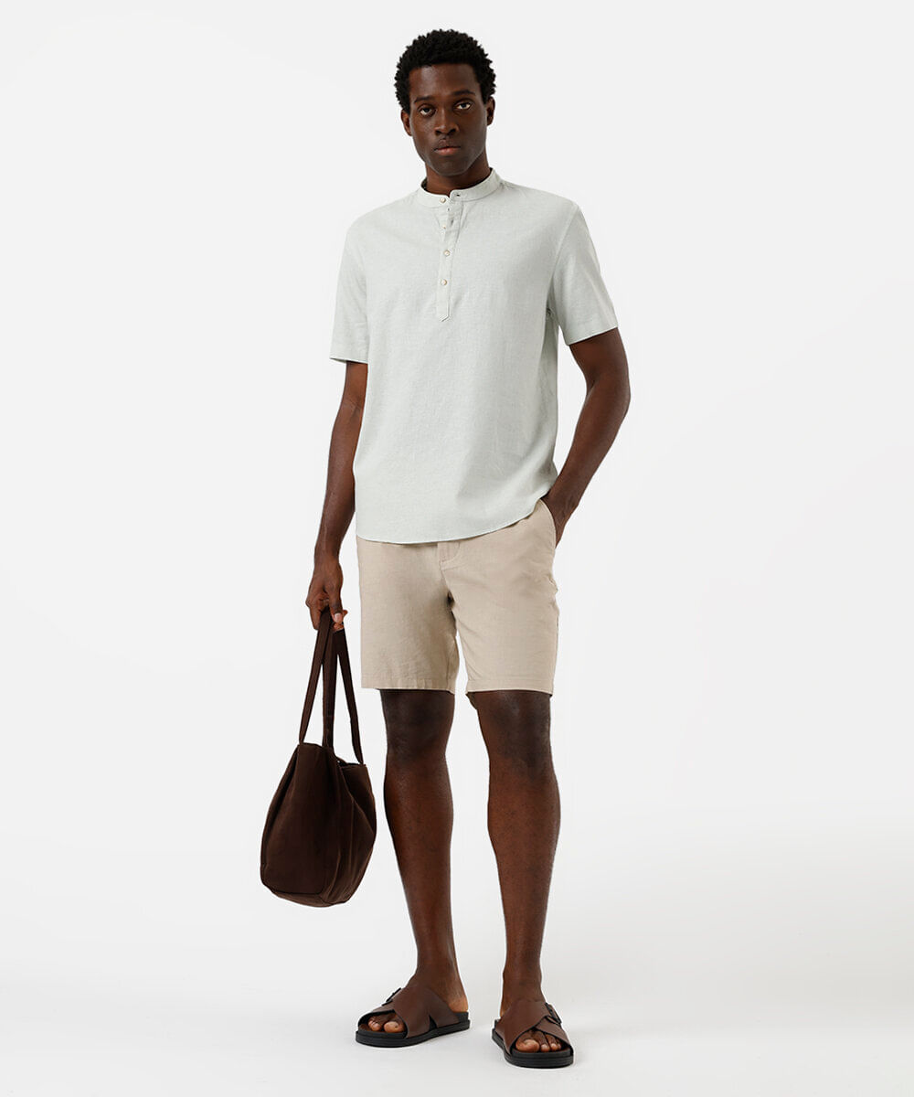 bata masculina de linho e algodão manga curta verde
