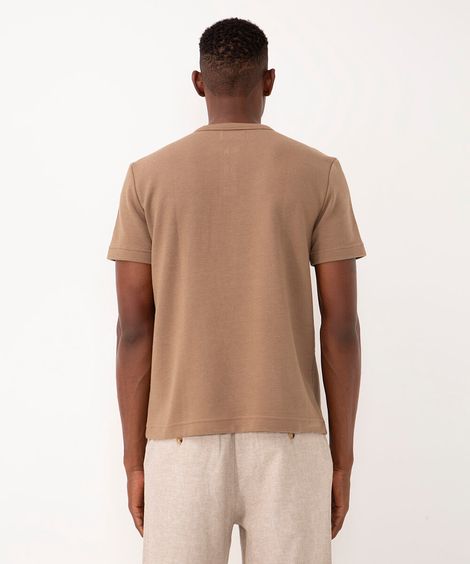 camiseta de algodão texturizada manga curta bege
