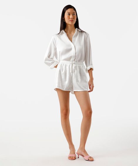 short curto feminino de paetê cós elástico branco