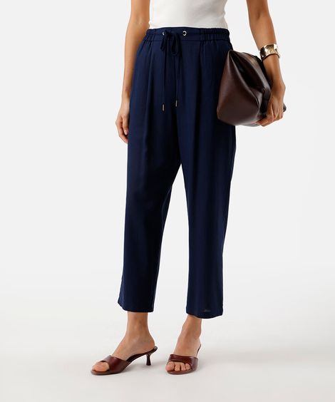 calça jogger feminina com linho azul