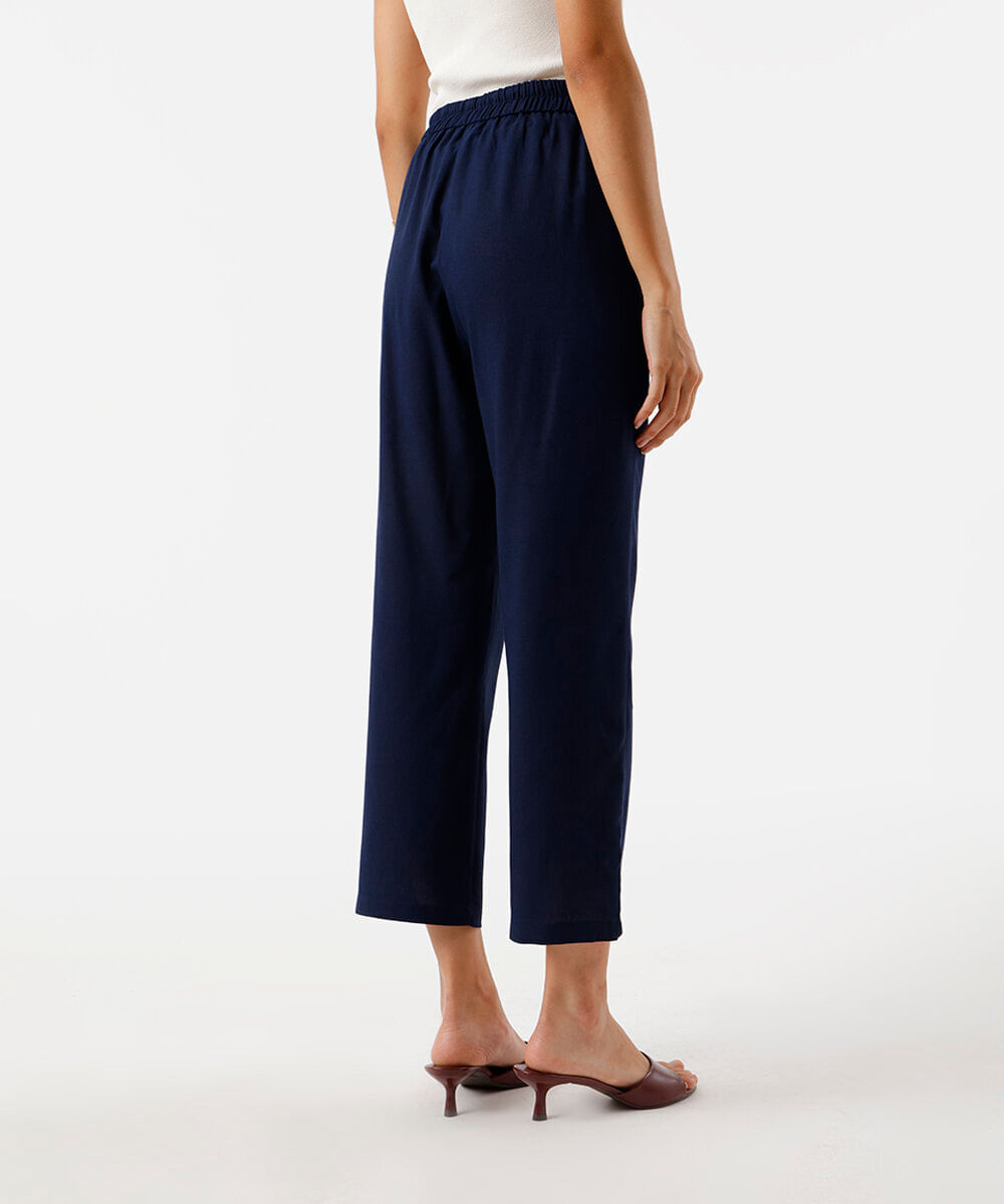 calça jogger feminina com linho azul