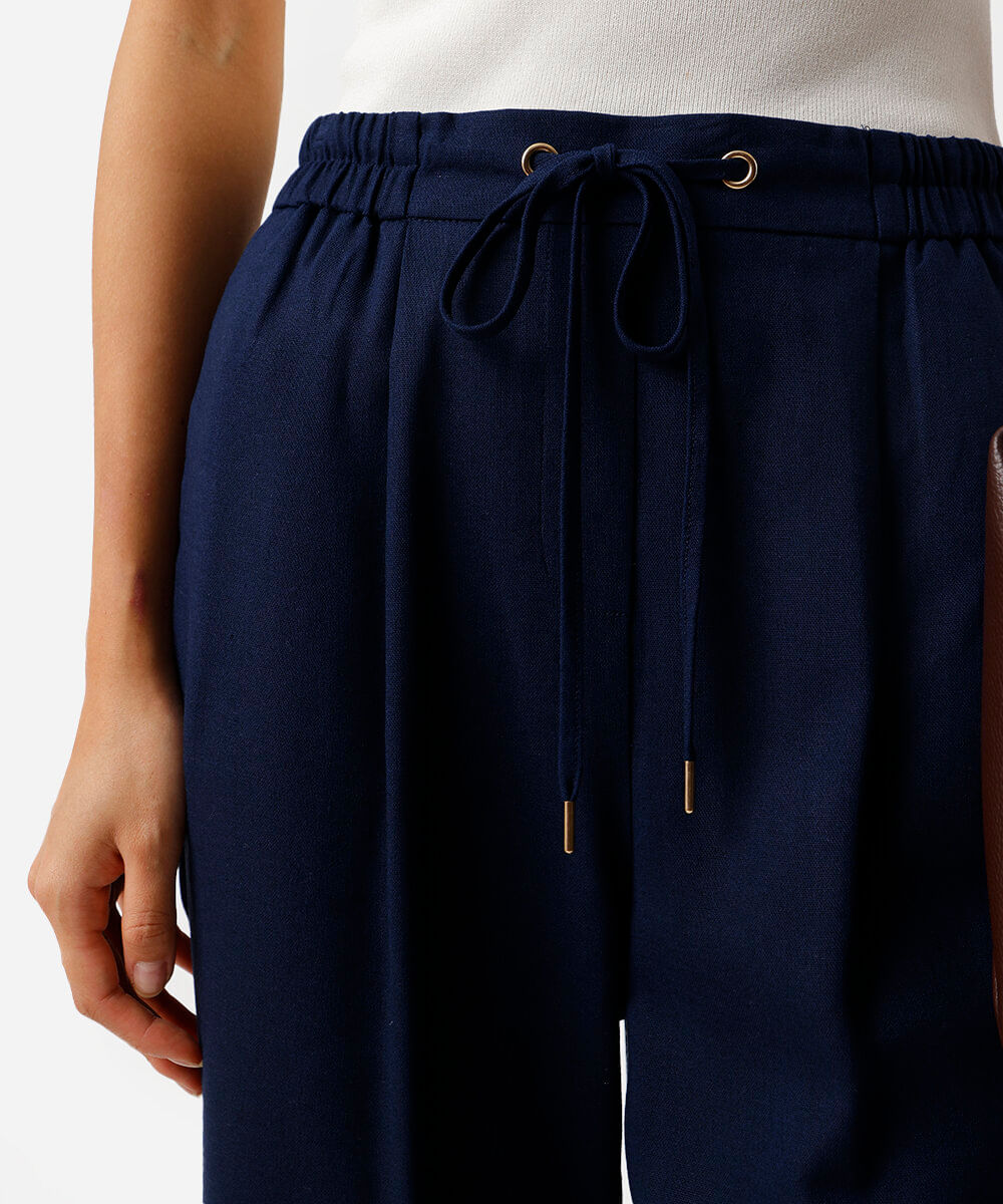calça jogger feminina com linho azul