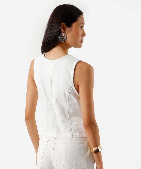 colete feminino de sarja com recorte off white