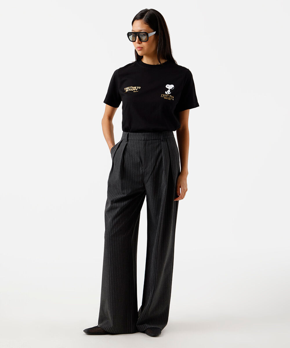 camiseta feminina de algodão snoopy preta