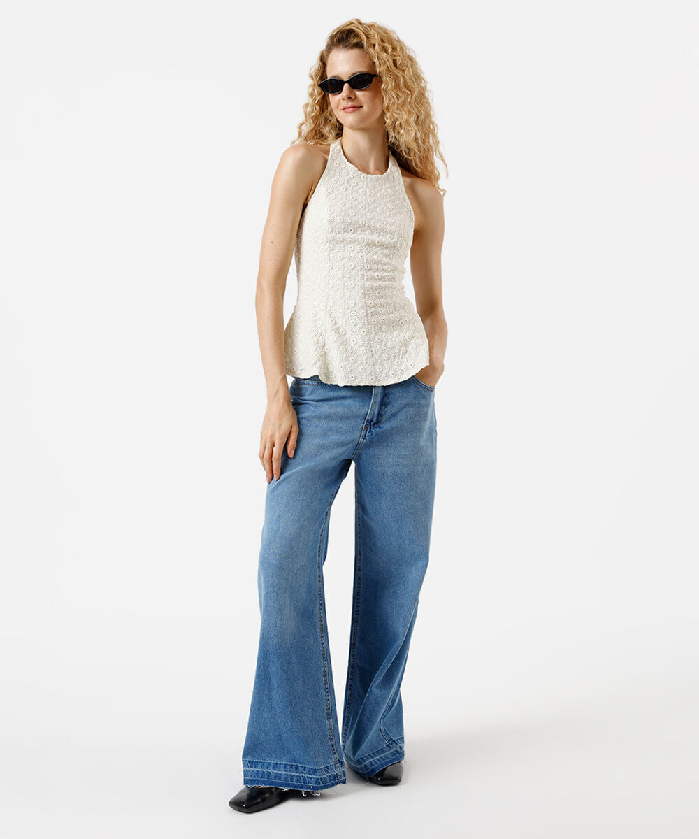 blusa peplum feminina de laise frente única off white