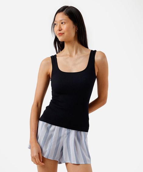 regata de pijama feminina avulsa canelada preta