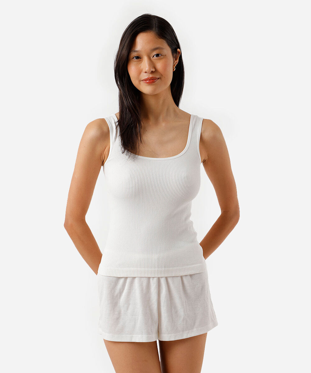 regata de pijama feminina avulsa canelada off white