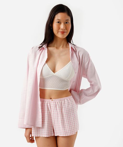 short de pijama feminino avulso em viscose xadrez rosa