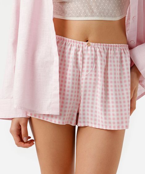 short de pijama feminino avulso em viscose xadrez rosa