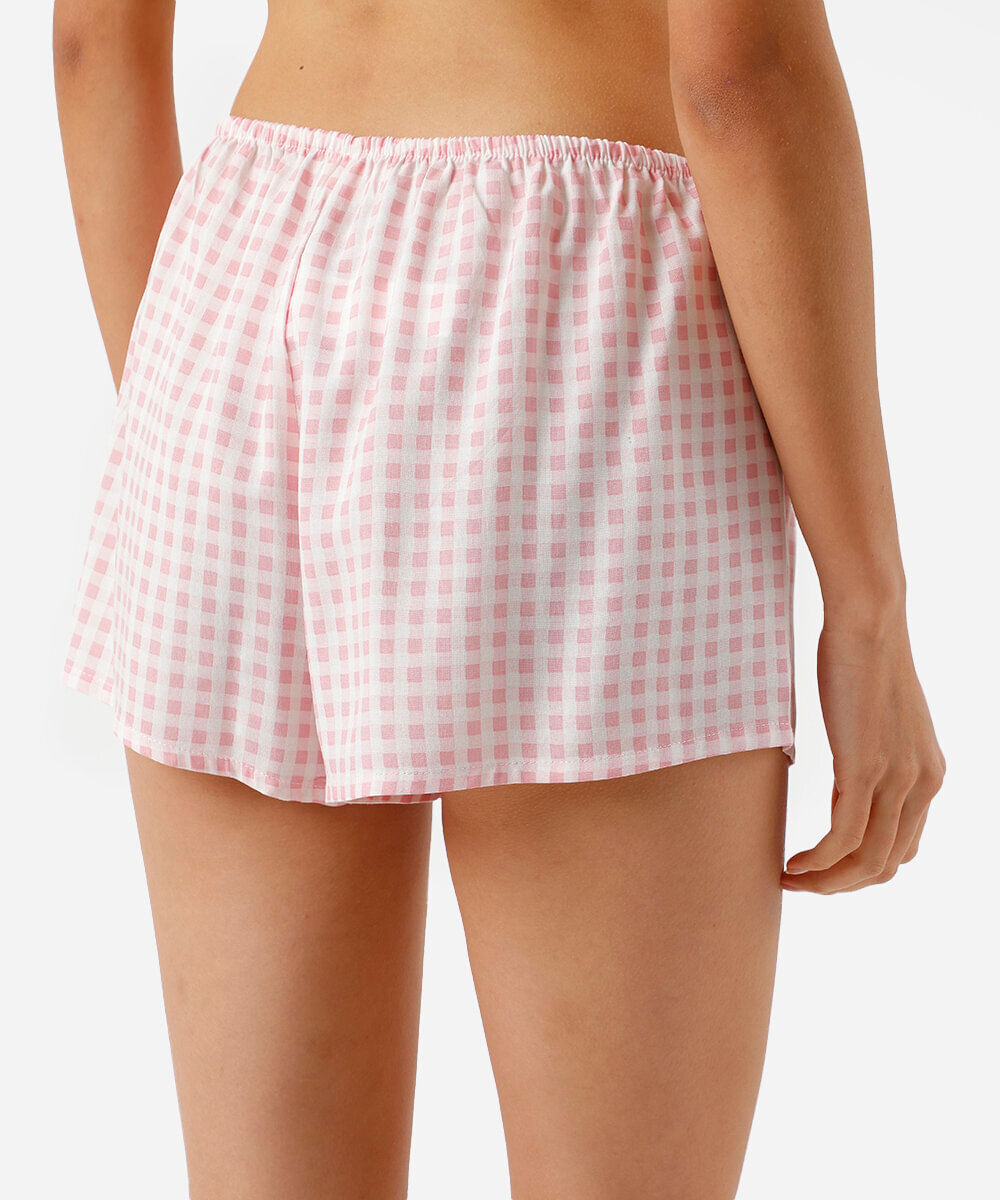 short de pijama feminino avulso em viscose xadrez rosa