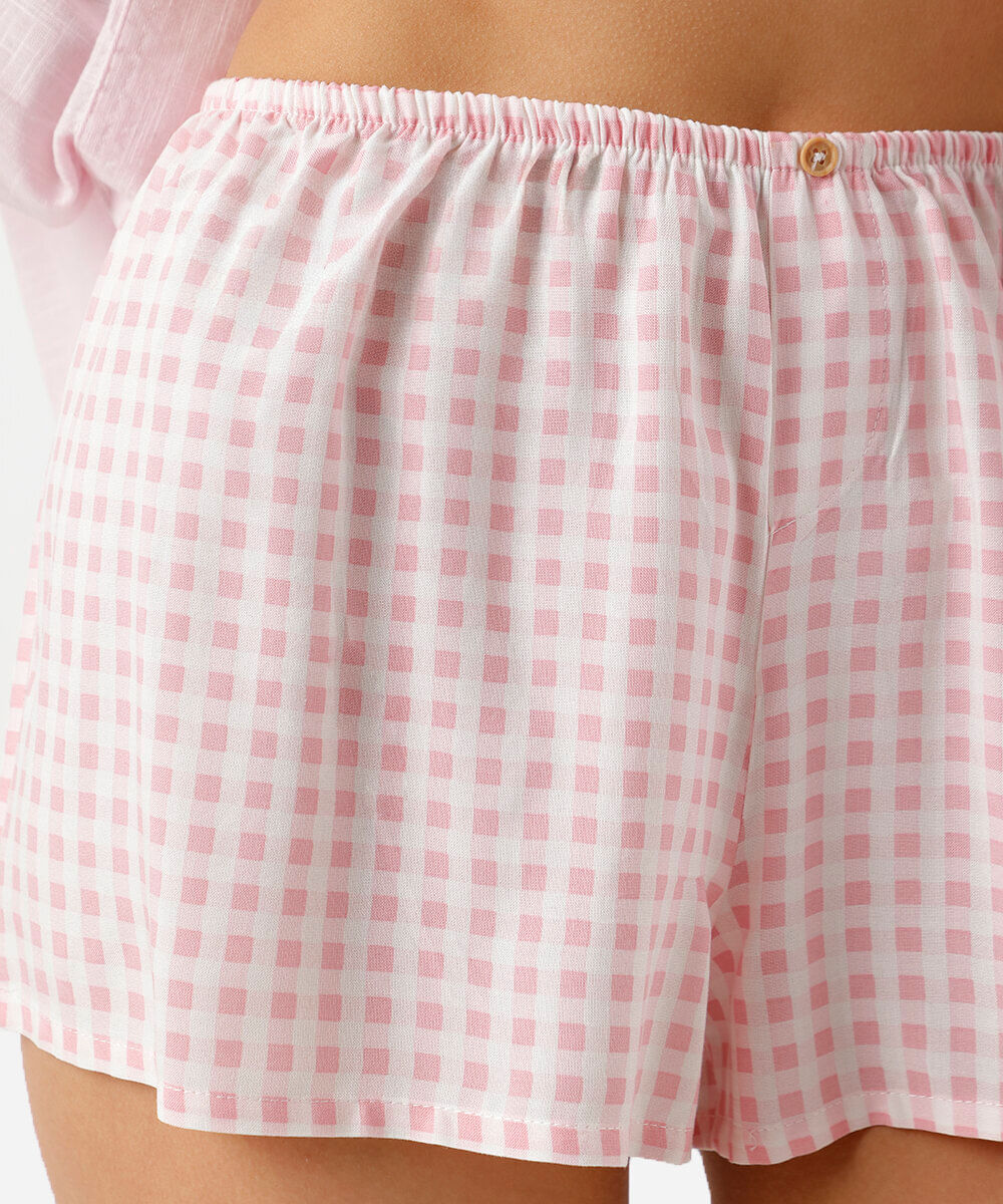 short de pijama feminino avulso em viscose xadrez rosa