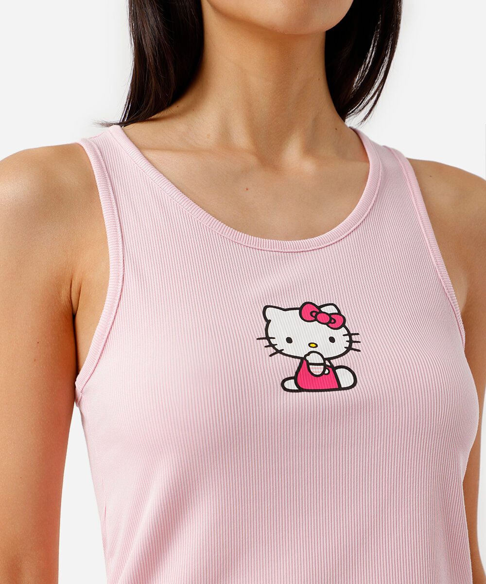pijama short doll feminino hello kitty listrado rosa