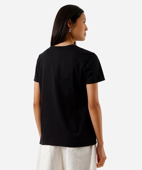 camiseta feminina de algodão estampada preta