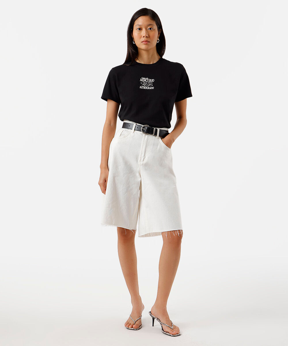camiseta feminina de algodão estampada preta