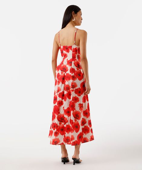 vestido midi alça fina feminino de algodão com pregas floral colorido