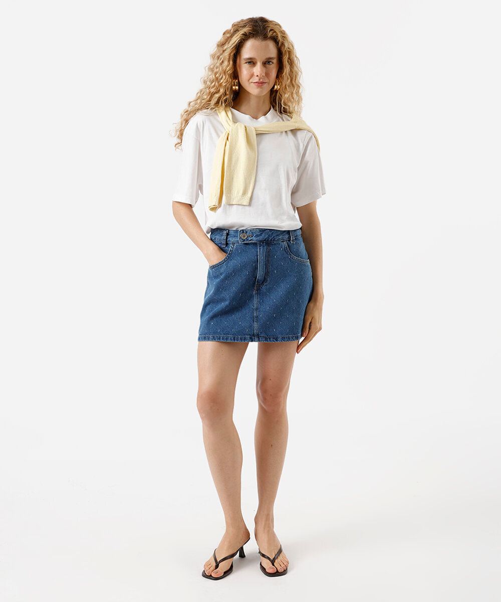 minissaia feminina jeans texturizada azul