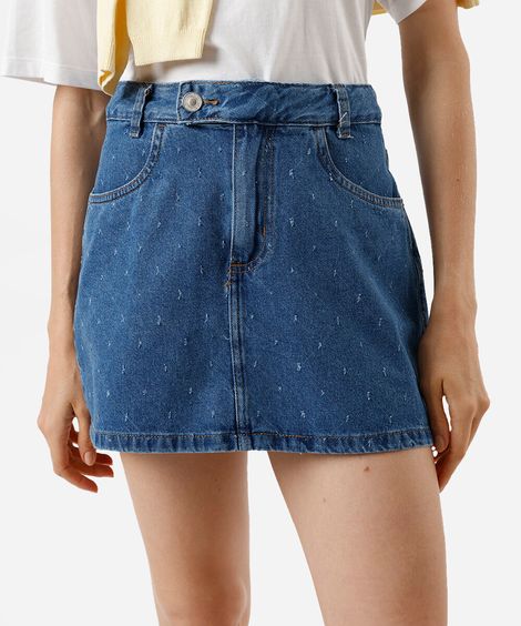 minissaia feminina jeans texturizada azul