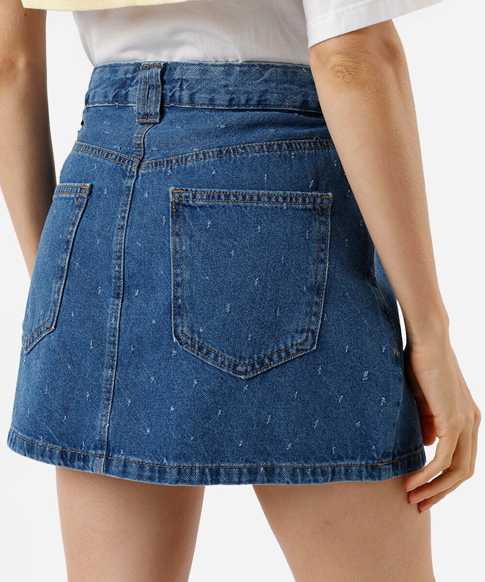 minissaia feminina jeans texturizada azul