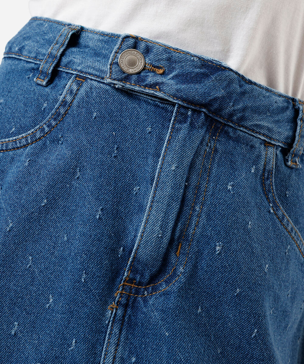 minissaia feminina jeans texturizada azul
