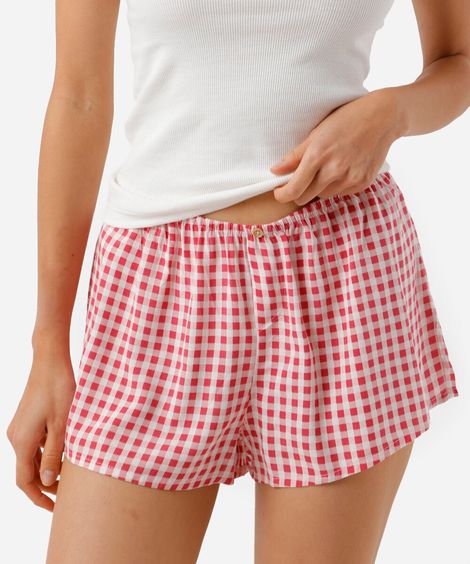 short de pijama feminino avulso em viscose xadrez rosa