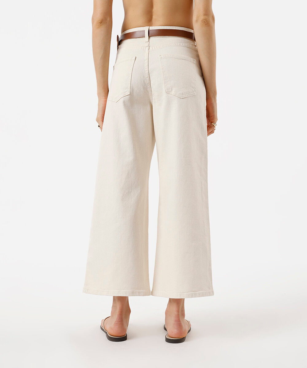 calça wide leg feminina de sarja cropped off white