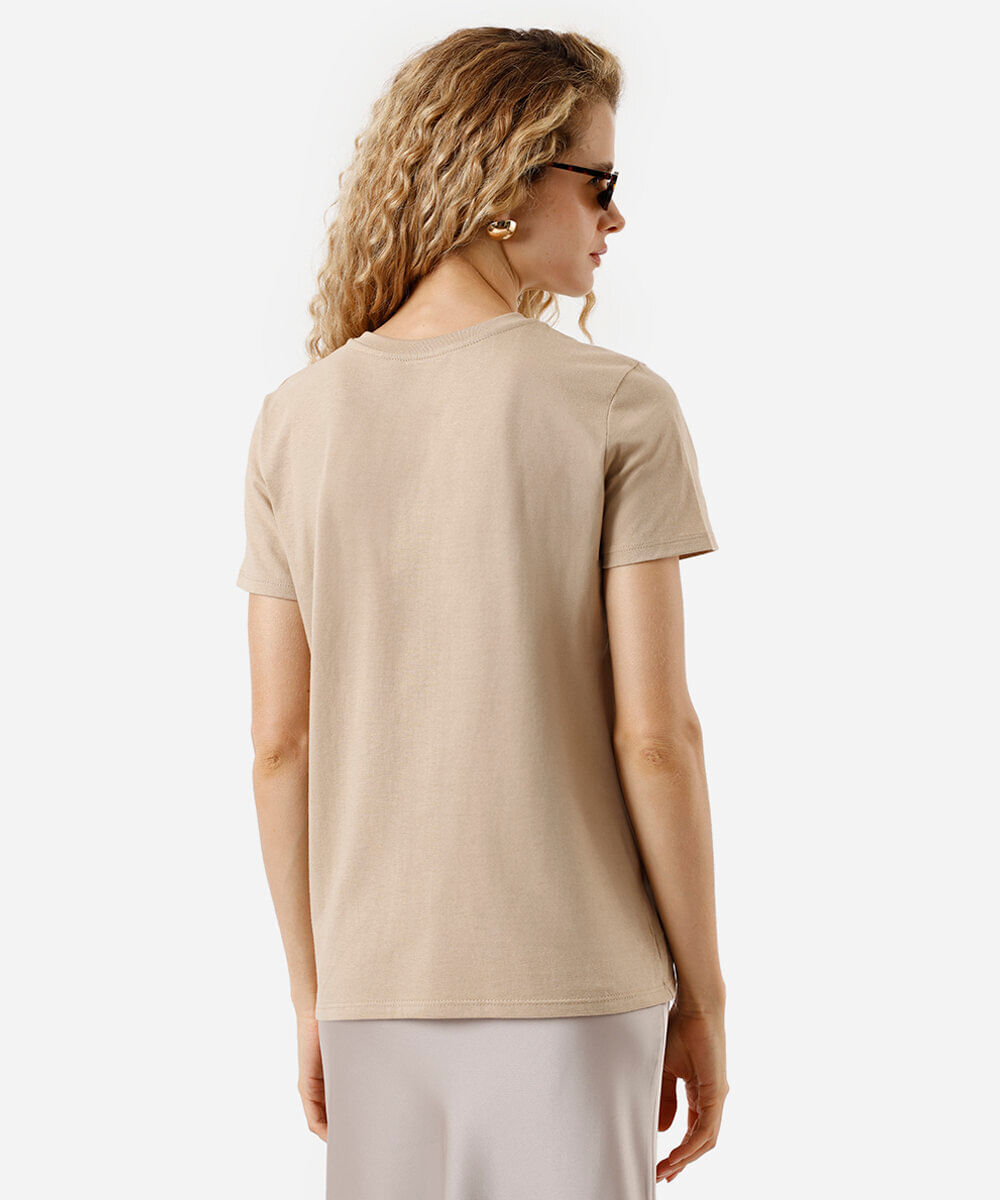 camiseta feminina de algodão estampada bege