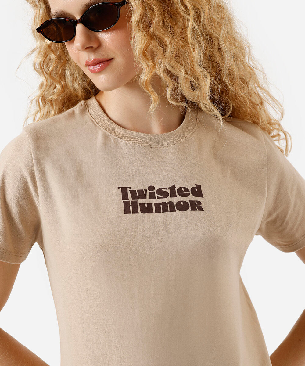 camiseta feminina de algodão estampada bege