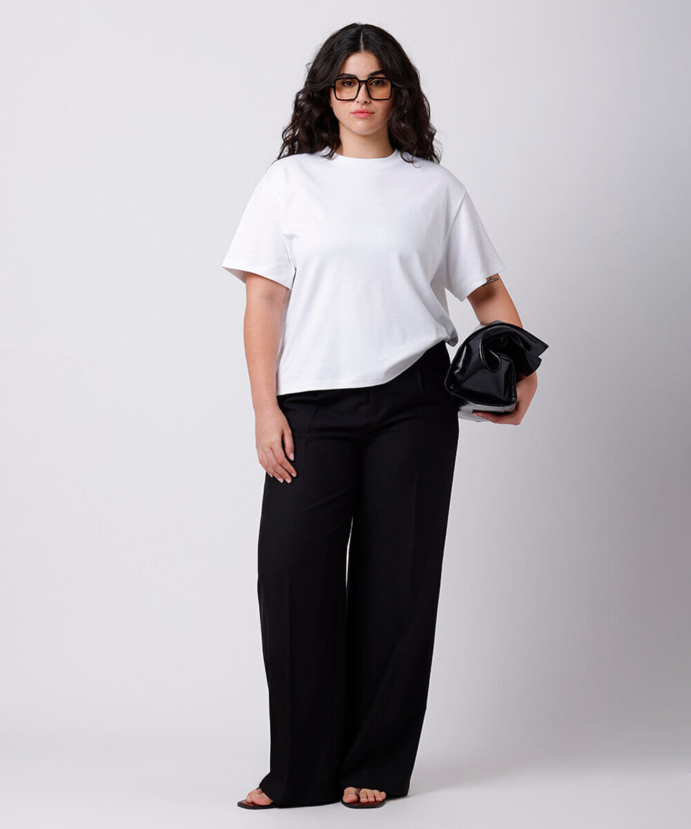 camiseta oversized feminina de algodão peruano interlock mindset plus size branca