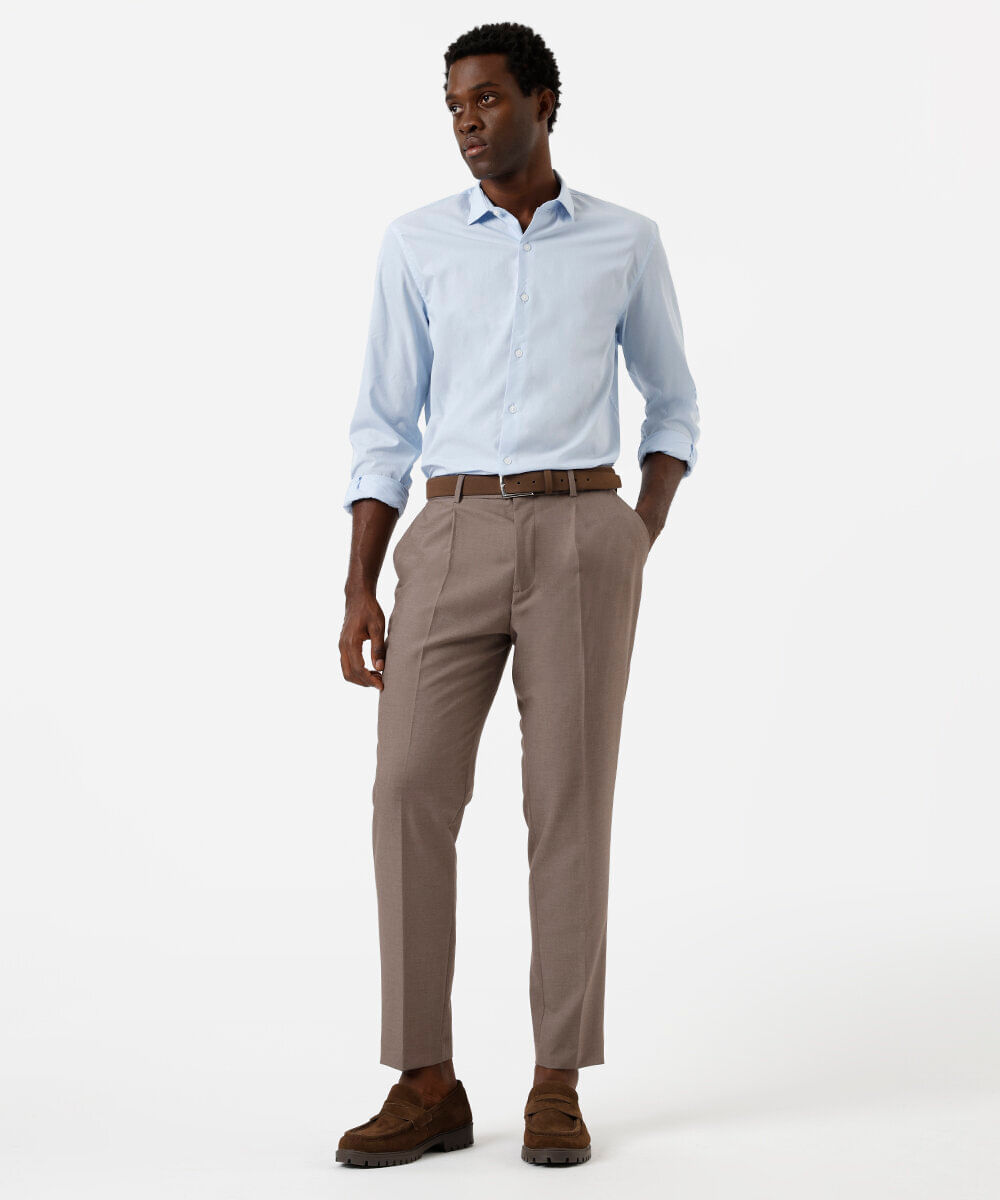 camisa comfort de algodão manga longa azul claro