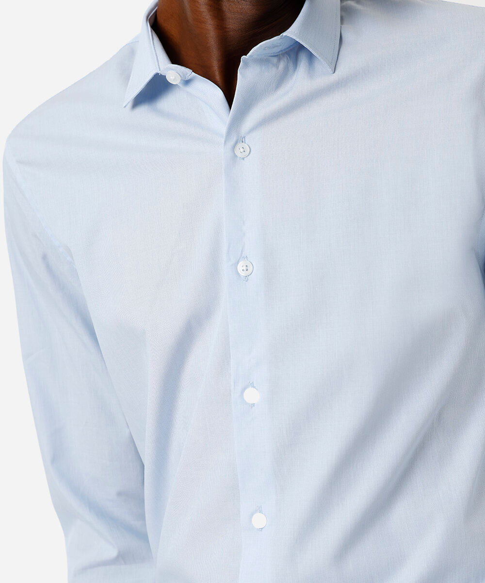 camisa comfort de algodão manga longa azul claro