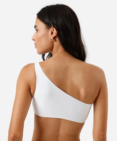 biquíni top faixa ombro único feminino com flor off white