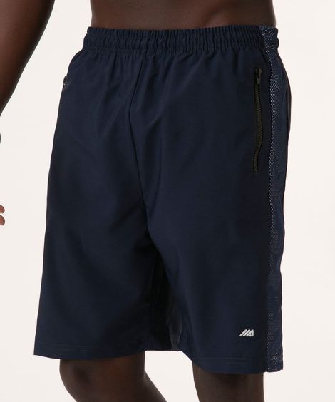 bermuda cós elástico bolso com zíper esportiva azul marinho