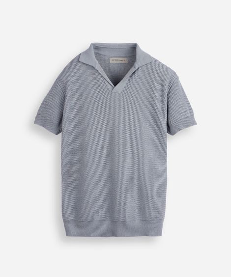 polo juvenil de tricot texturizada azul