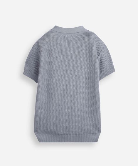 polo juvenil de tricot texturizada azul