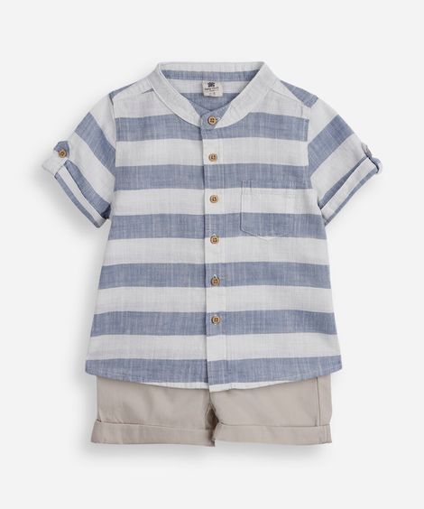 conjunto curto infantil listrado azul