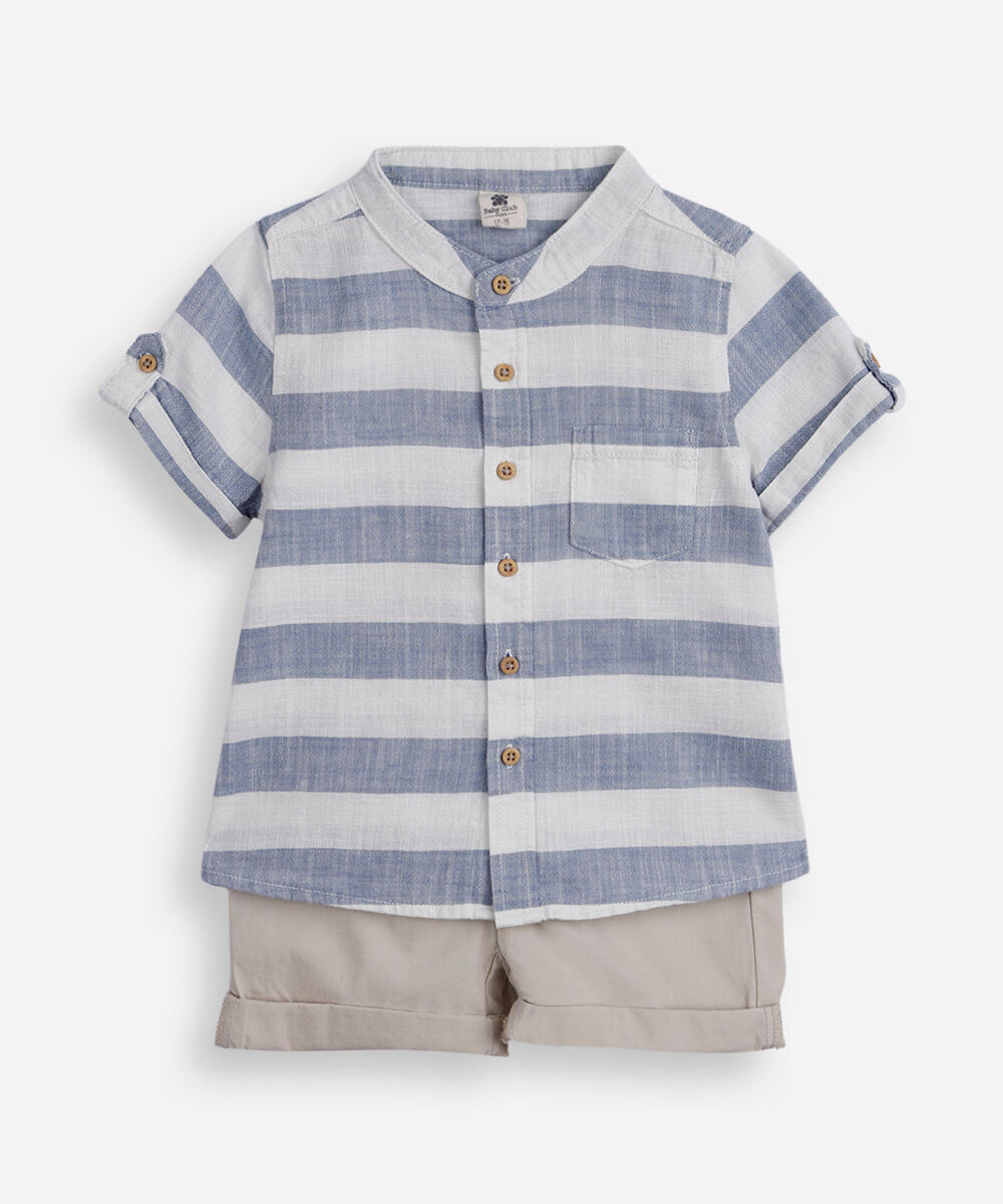 conjunto curto infantil listrado azul