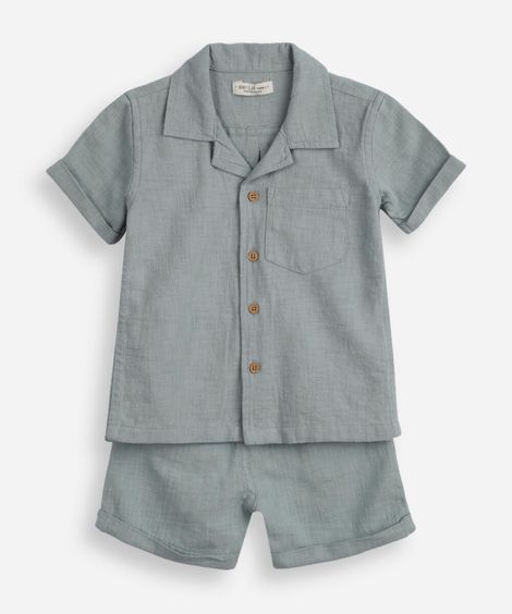 conjunto de algodão infantil curto texturizado verde