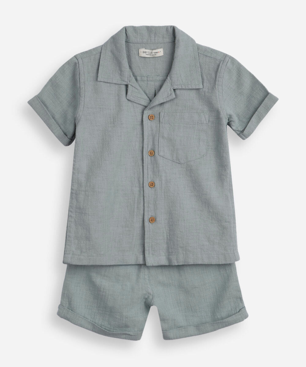 conjunto de algodão infantil curto texturizado verde Menor preço em conjunto de algodão infantil curto texturizado verde