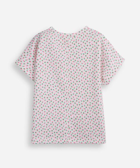 camiseta infantil canelada floral off white