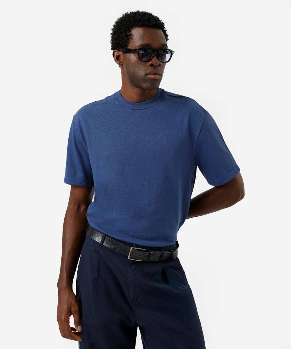 camiseta relaxed masculina de algodão coolmax azul