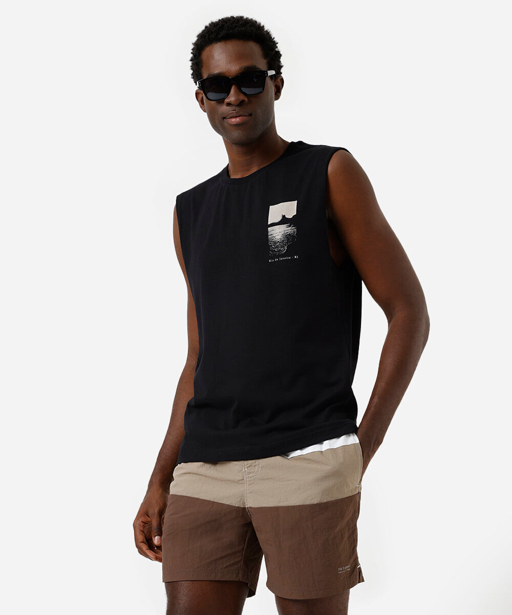 short masculino de poliamida com recortes cós elástico bege